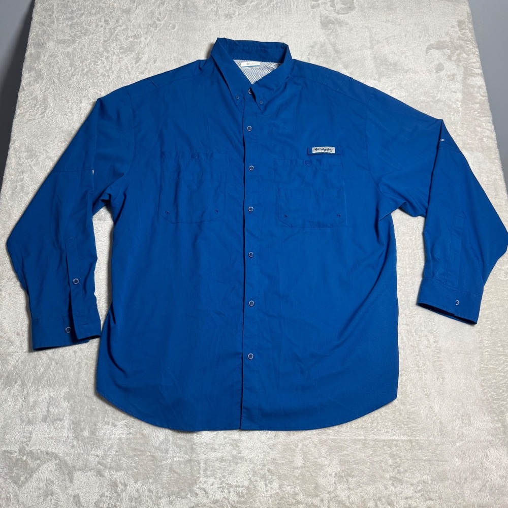 Columbia PFG XXL 2XL Mens Long Sleeve Fishing‎ Shirt Blue Omni Shade Performance